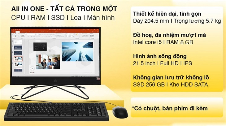 HP 200 Pro G4 AIO i5 10210U/8GB/256GB/21.5 inch Full HD/Bàn phím/Chuột/Win10