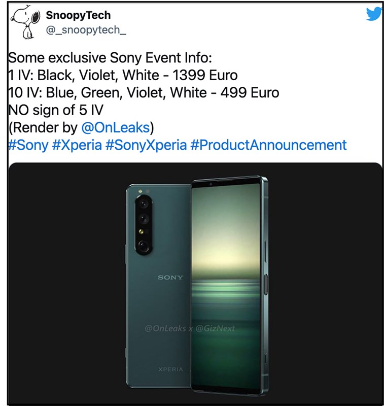 Hình ảnh leaker tiết lộ giá bán Xperia 1 IV Hình ảnh leaker tiết lộ giá bán Xperia 1 IV