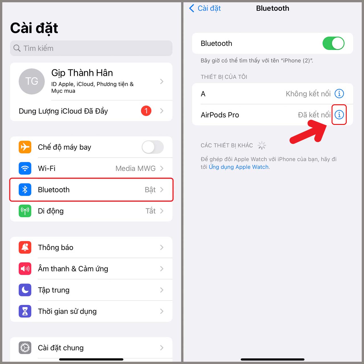 Ngắt kết nối AirPods tạm thời Ngắt kết nối AirPods tạm thời