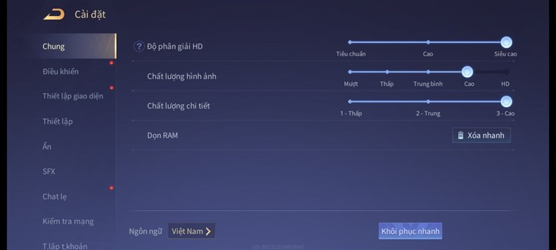 Thiết lập đồ họa trong game Liên Quân mà mình chỉnh để test pin Galaxy M53 5G Thiết lập đồ họa trong game Liên Quân mà mình chỉnh để test pin Galaxy M53 5G