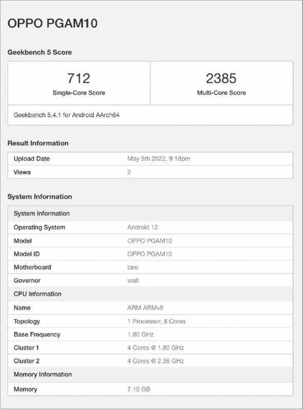 Thông số kỹ thuật của OPPO Reno 8 được tiết lộ trên Geekbench Thông số kỹ thuật của OPPO Reno 8 được tiết lộ trên Geekbench