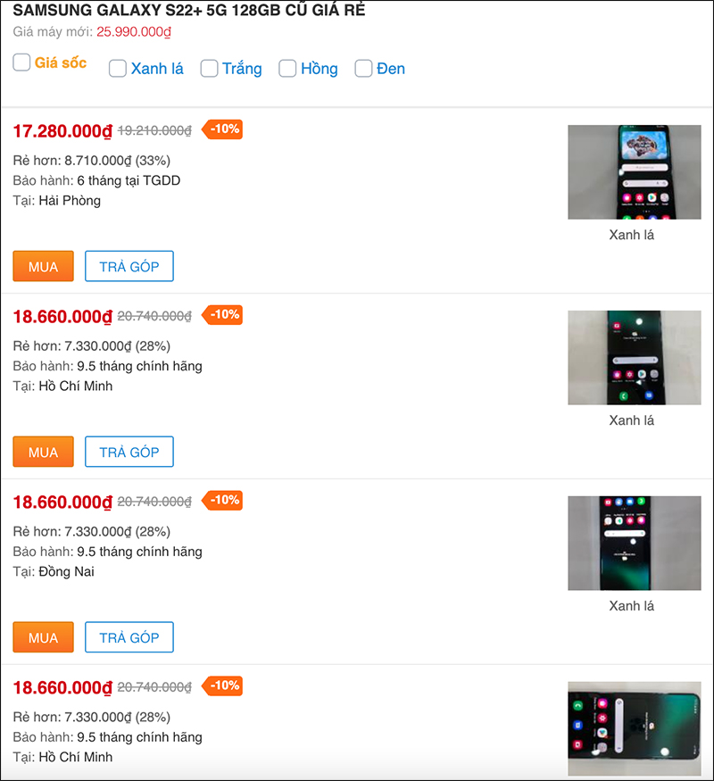 Giá Samsung Galaxy S22+ 5G cũ hiện tại: Bật mí rẻ hơn máy mới tới 33%