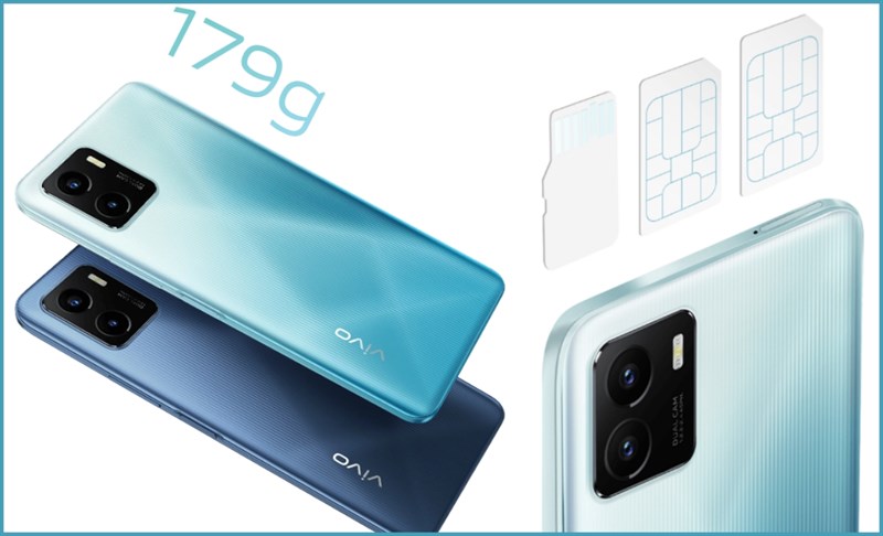Vivo Y15c có độ dày 8.28 mm, nặng 179 g và có 3 khay cắm thẻ (2 SIM + thẻ nhớ)