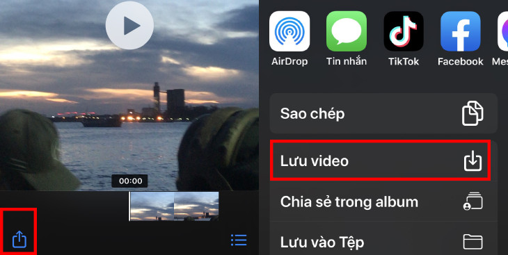 Nhấn nút Chia sẻ > Chọn Lưu hình ảnh để lưu ảnh từ iCloud vào iPhone.