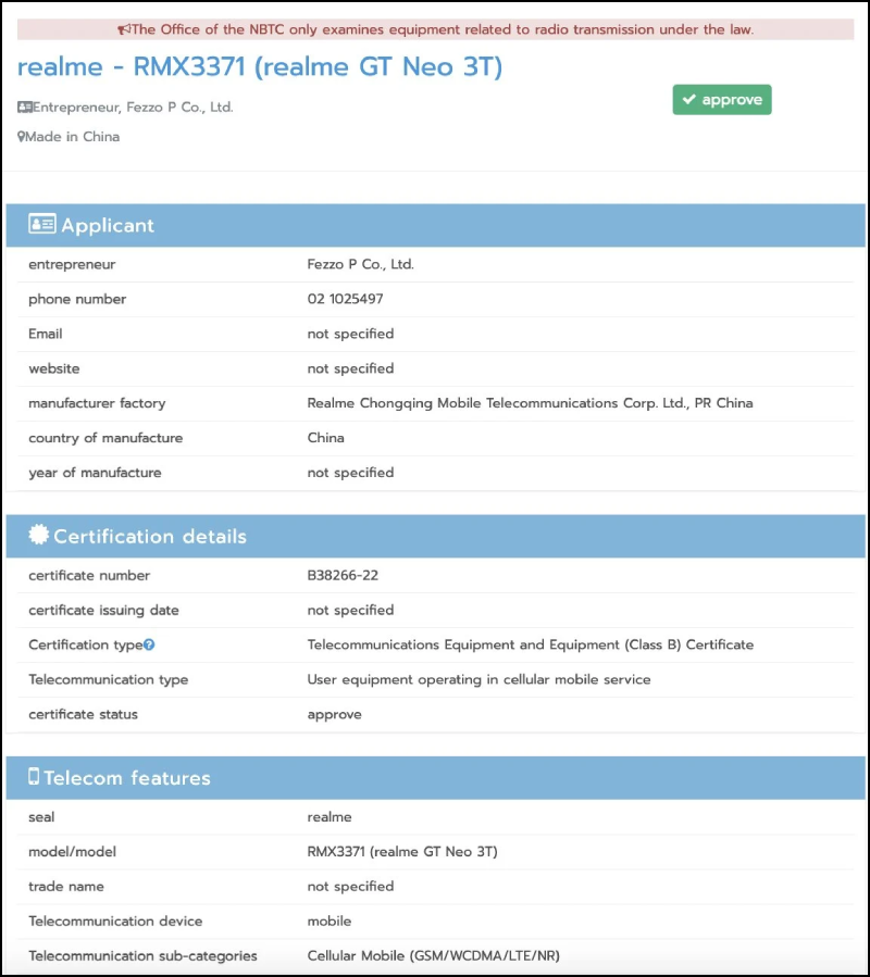 Realme GT Neo3T lộ chứng nhận quan trọng với màn hình lớn, camera 64MP