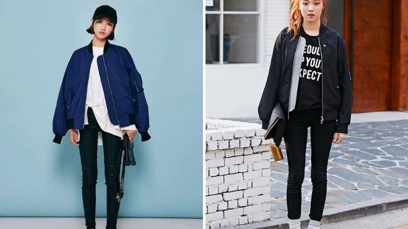 Phối áo bomber nữ với quần legging