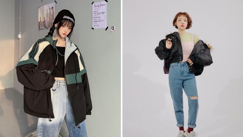 Phối áo bomber nữ với quần baggy