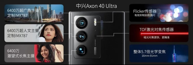 Camera sau của ZTE Axon 40 Ultra hỗ trợ quay video 8K Camera sau của ZTE Axon 40 Ultra hỗ trợ quay video 8K