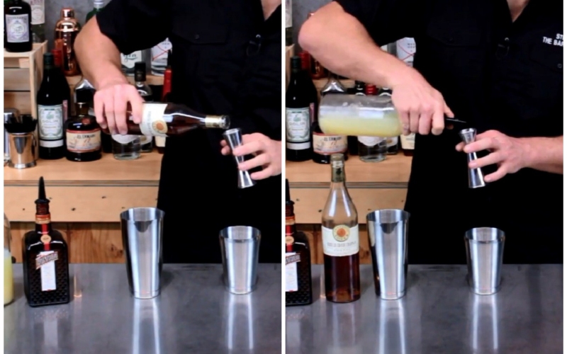 Pha cocktail Sidecar vào bình shaker