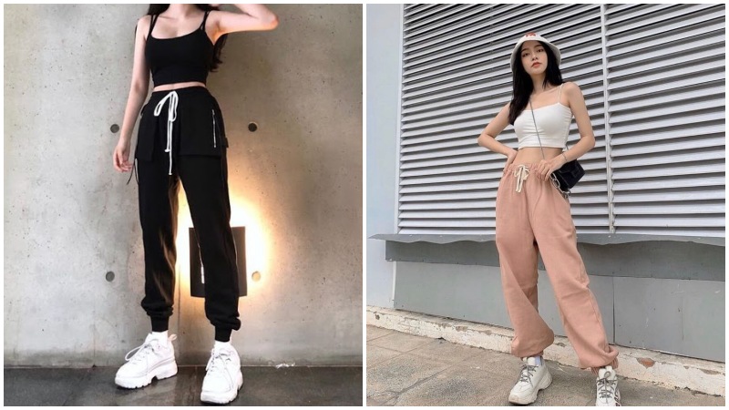 Phối quần jogger và áo 2 dây