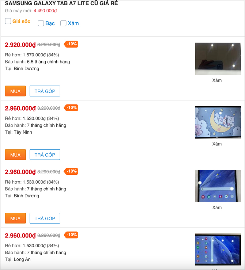 Sắm tablet Samsung dưới 3 triệu đồng, chọn ngay Galaxy Tab A7 Lite cũ