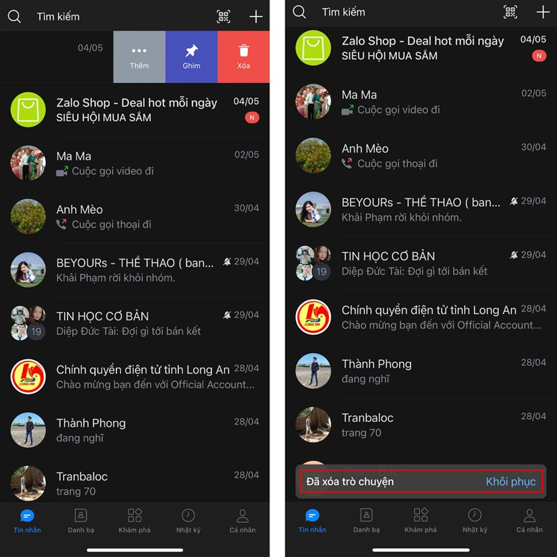 Cách khôi phục cuộc trò chuyện đã xóa trên Zalo