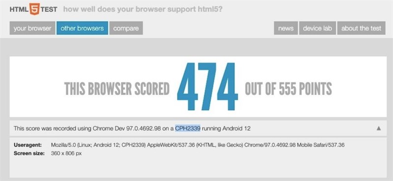 OPPO A77 5G (CPH2339) từng xuất hiện trên HTML5Test OPPO A77 5G (CPH2339) từng xuất hiện trên HTML5Test