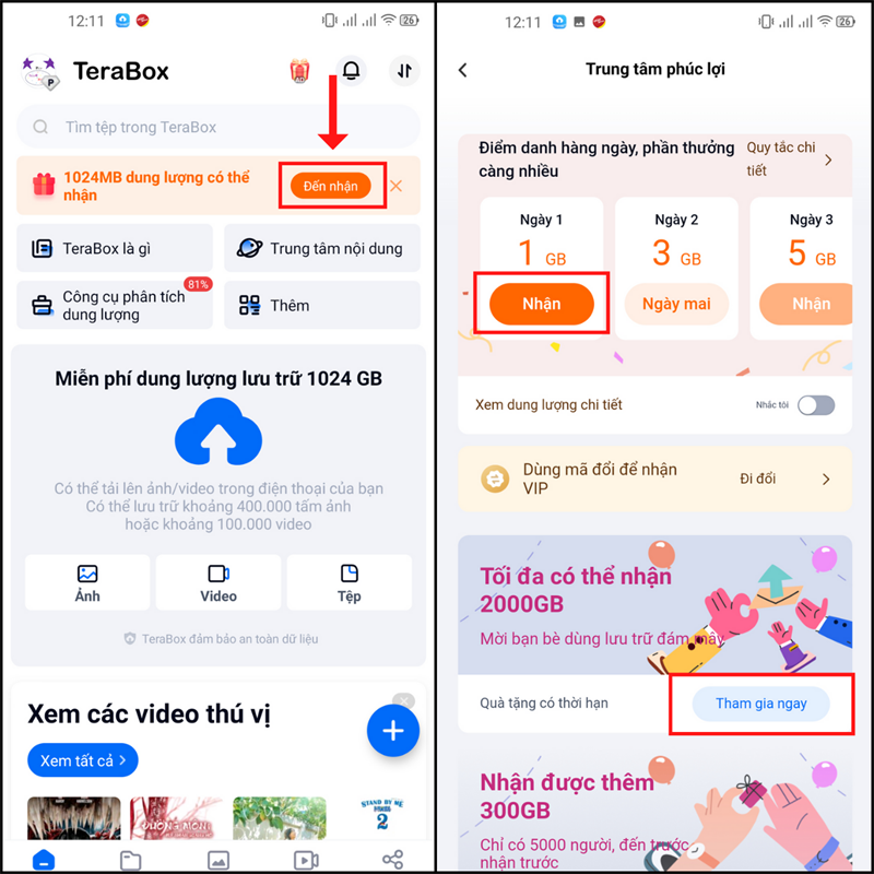 Nhận thêm dung lượng lưu trữ