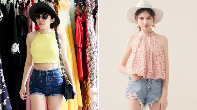 Phối quần short với áo yếm vừa điệu đà vừa nữ tính