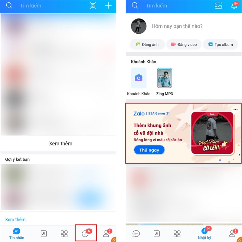 Cách thêm khung ảnh Sea Game 31 trong Zalo