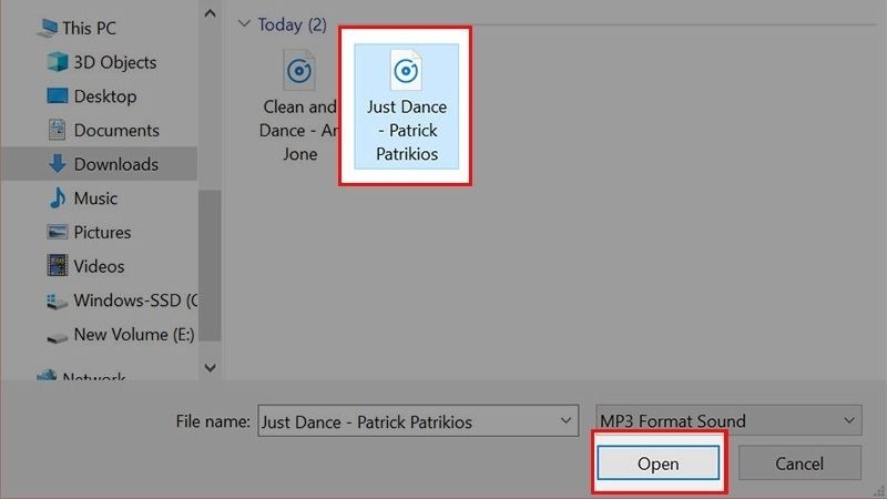 Chọn Open để tải tệp âm thanh lên