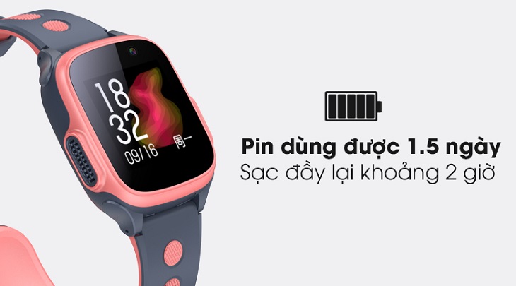 Đồng hồ định vị trẻ em 4G Abardeen T3 Hồng sở hữu lượng pin lớn có thể sử dụng tới 1.5 ngày