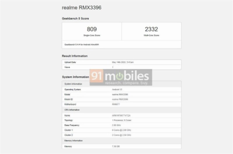 Realme Narzo 50 Pro 5G với bộ xử lý Dimensity 920 lộ diện trên Geekbench