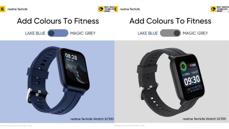 Hình ảnh hai màu Lake Blue và Magic Grey của Realme TechLife Watch SZ100