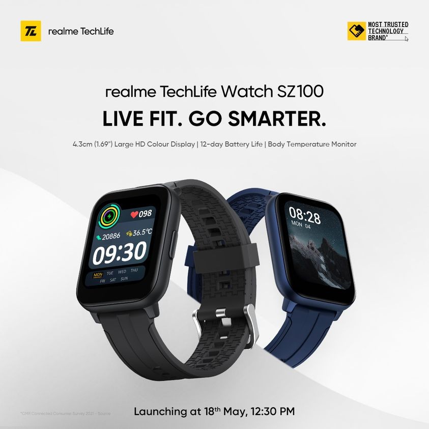 Ra mắt Realme TechLife Watch SZ100 ngày 18/05/2022: Có chế độ theo dõi nhiệt độ da và cơ thể