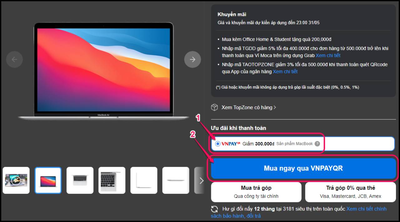 Nhập mã TGDD300 giảm ngay 300.000 đồng cho MacBook khi thanh toán VNPAY Nhập mã TGDD300 giảm ngay 300.000 đồng cho MacBook khi thanh toán VNPAY