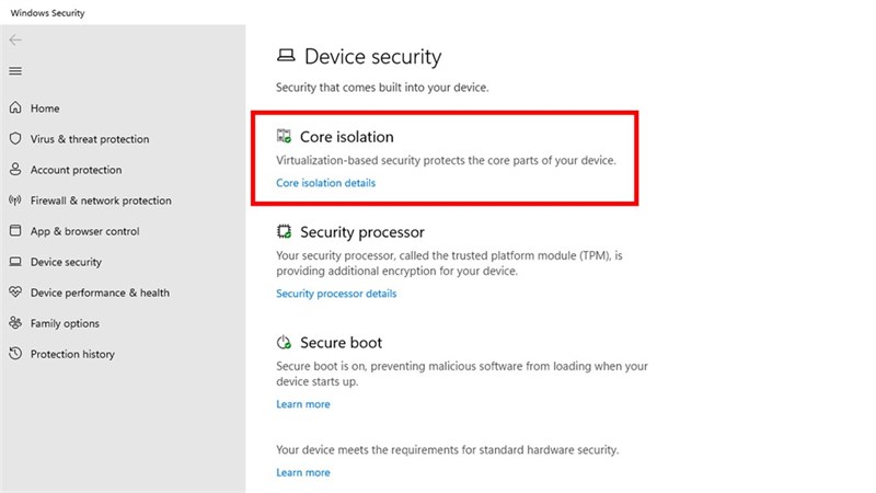 Cách bật tính năng Memory integrity
