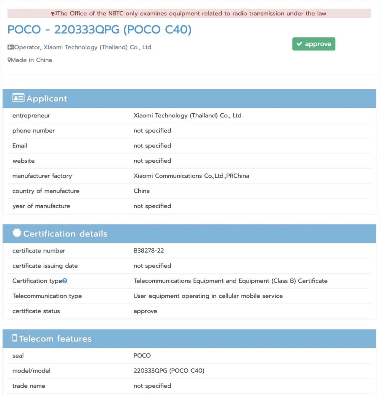 POCO C40 xuất hiện trên các trang web chứng nhận