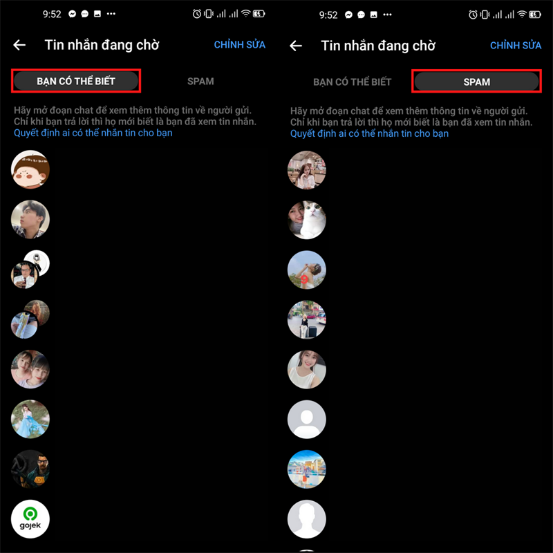 Nhấn vào 2 mục Có thể bạn biết và Spam Nhấn vào 2 mục Có thể bạn biết và Spam