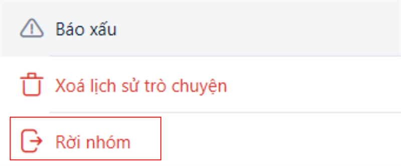Vào phần thông tin nhóm và nhấn vào nút Rời nhóm. Vào phần thông tin nhóm và nhấn vào nút Rời nhóm.