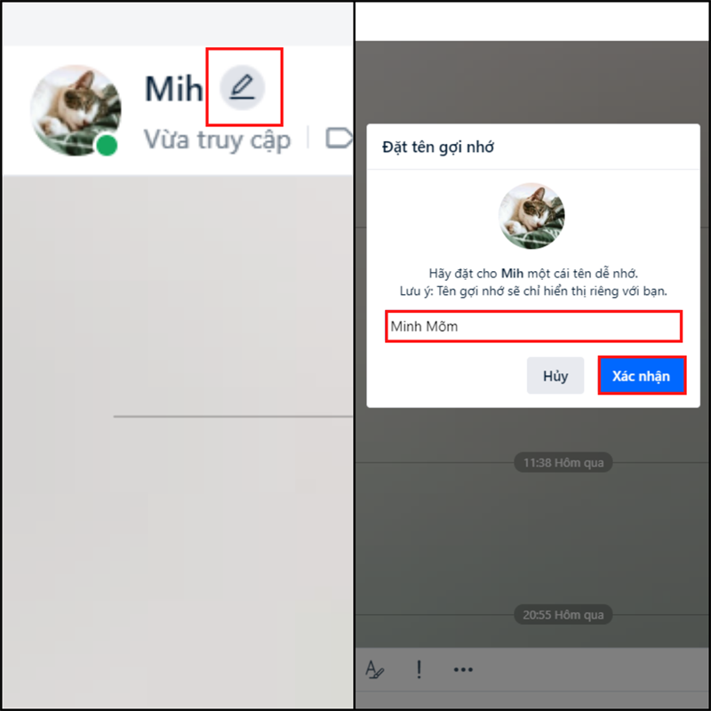 Nhấn vào biểu tượng bút chì bên cạnh tên muốn đặt biệt danh, đặt tên và nhấn nút Xác nhận là là xong. Nhấn vào biểu tượng bút chì bên cạnh tên muốn đặt biệt danh, đặt tên và nhấn nút Xác nhận là là xong.