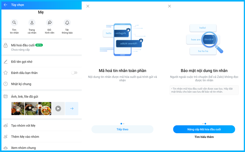 Các bước kích hoạt mã hóa đầu cuối trên Zalo di động