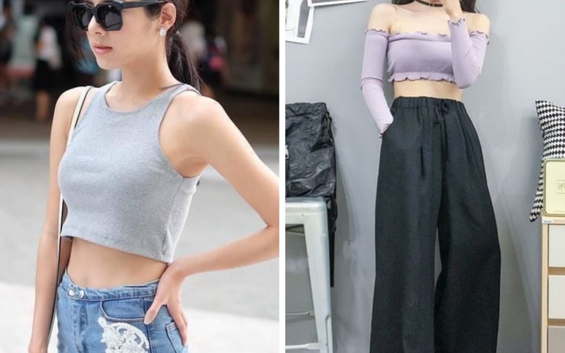 Áo croptop cùng quần lưng cao