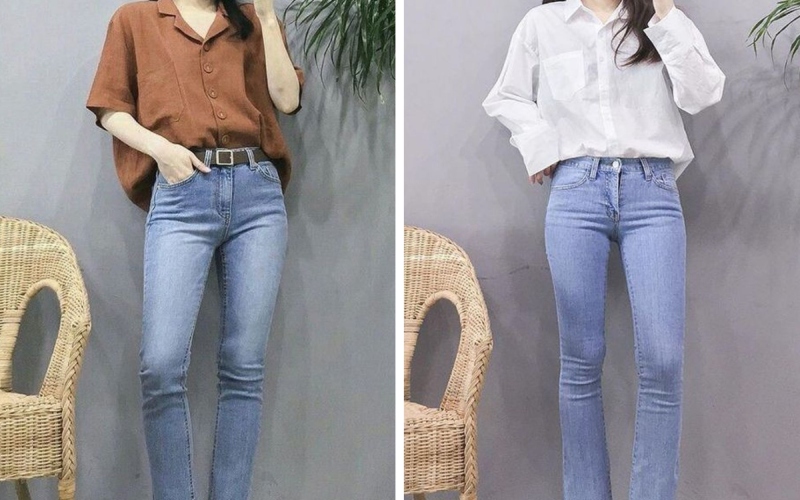 Áo sơ mi phối cùng quần jeans