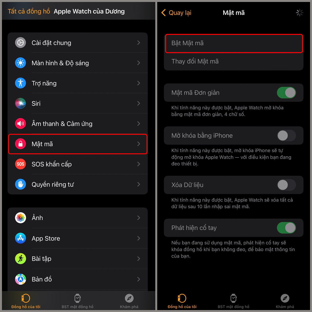 Đặt mật khẩu trên Apple Watch