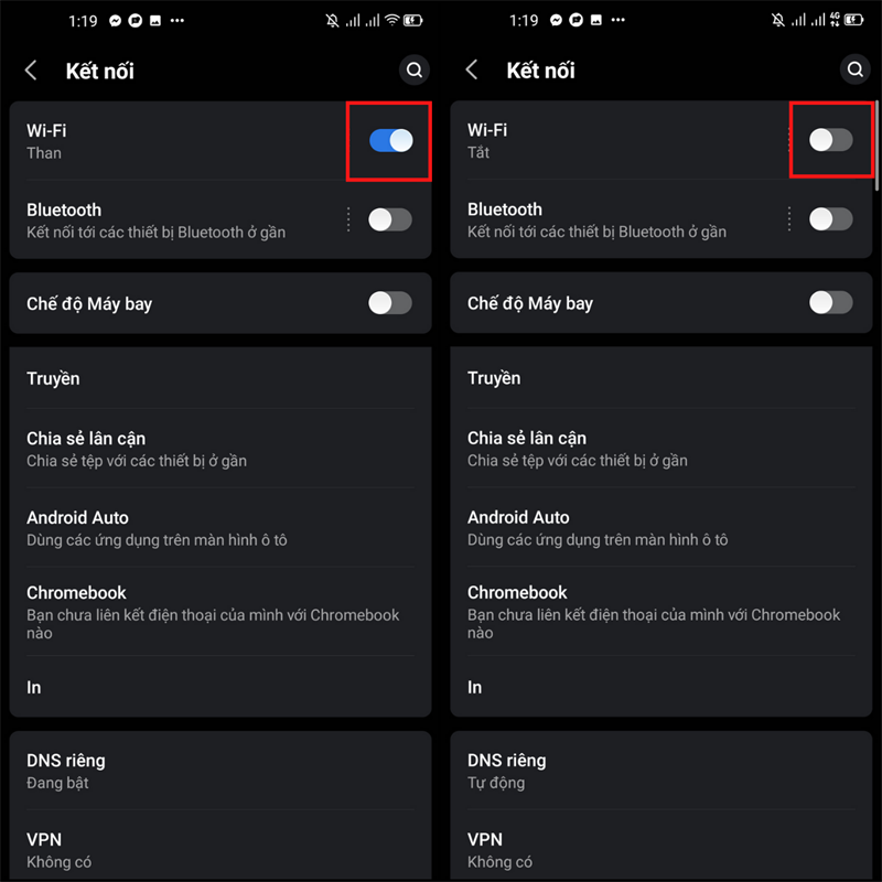 Gạt nút bật tắt Wifi Gạt nút bật tắt Wifi
