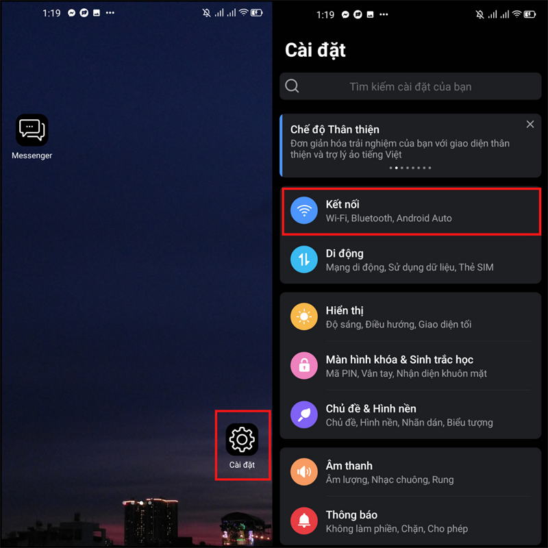 Cài đặt > Kết nối. Cài đặt > Kết nối.