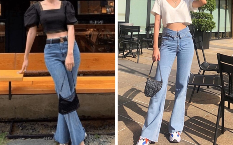 Phối quần ống loe với áo croptop