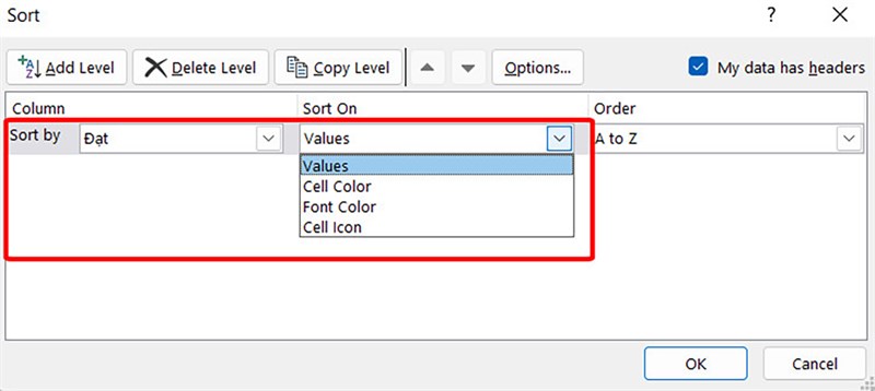 Cách sắp xếp dữ liệu theo màu trong Excel