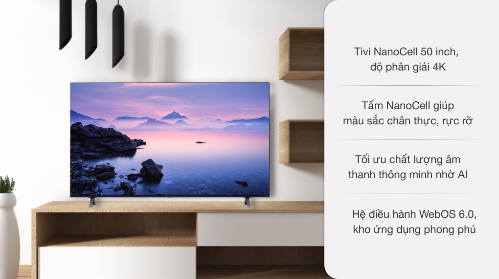 Kích thước tivi 50 inch là bao nhiêu? Tư vấn mua tivi 50 inch tốt nhất > Smart Tivi NanoCell LG 4K 50 inch 50NANO75TPA