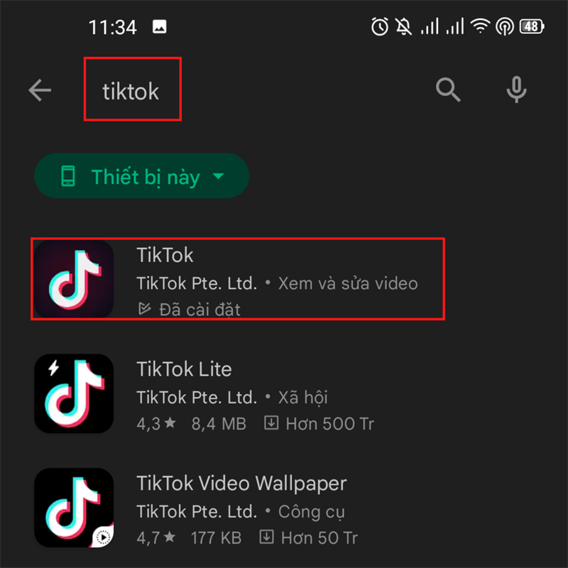 Truy cập vào CH Play hoặc App Store tìm TikTok