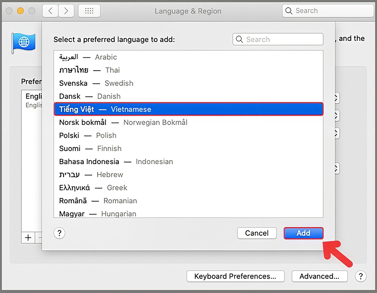 Cách thay đổi ngôn ngữ trên MacBook