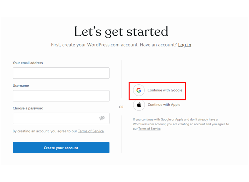 Sau đó chọn vào phần Continue with Google để đăng nhập bằng tài khoản Google nhé!