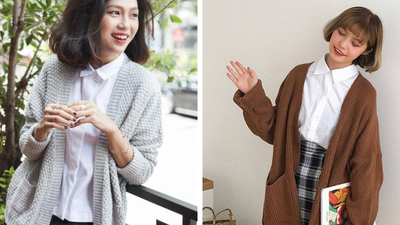 Áo len phối sơ mi kiểu nữ màu cơ bản phong cách Hàn Quốc trẻ trung năng  động  Kiểu dáng thời trang  Tipio  khuyến mãi giá rẻ chỉ 290000