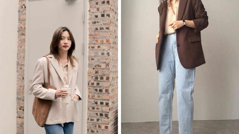 Áo sơ mi phối áo blazer mỏng