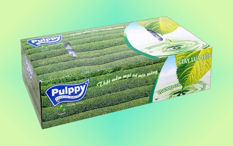 Khăn giấy lụa Pulppy hương trà xanh 2 lớp hộp 100 tờ