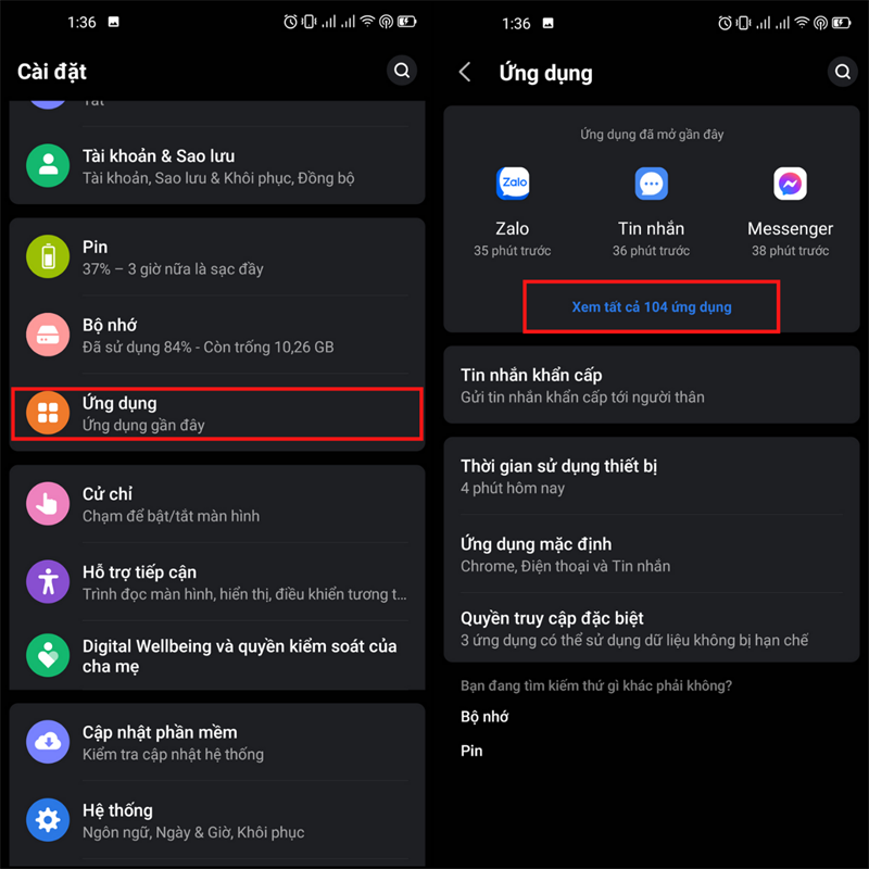 Vào phần Cài đặt, Chọn phần Ứng dụng > Xem tất cả ứng dụng.