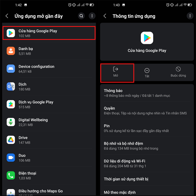 Nếu có còn ứng dụng thì nhấp chọn vào và ấn nút Mở để sử dụng như bình thường.