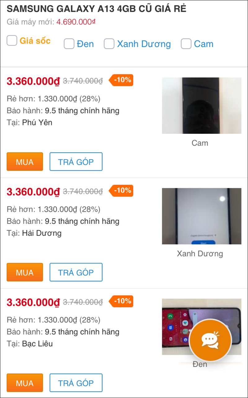 Samsung Galaxy A13 4GB cũ