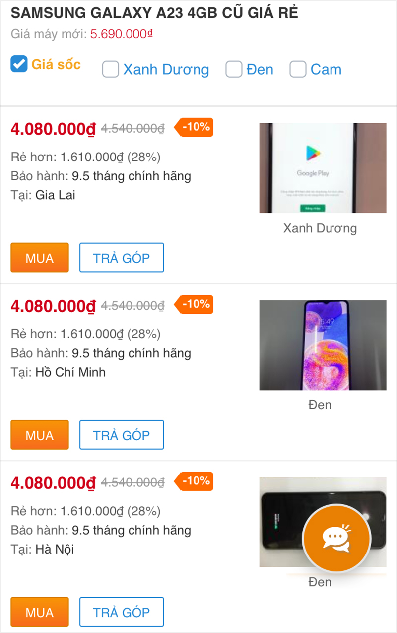 Samsung Galaxy A23 4GB cũ